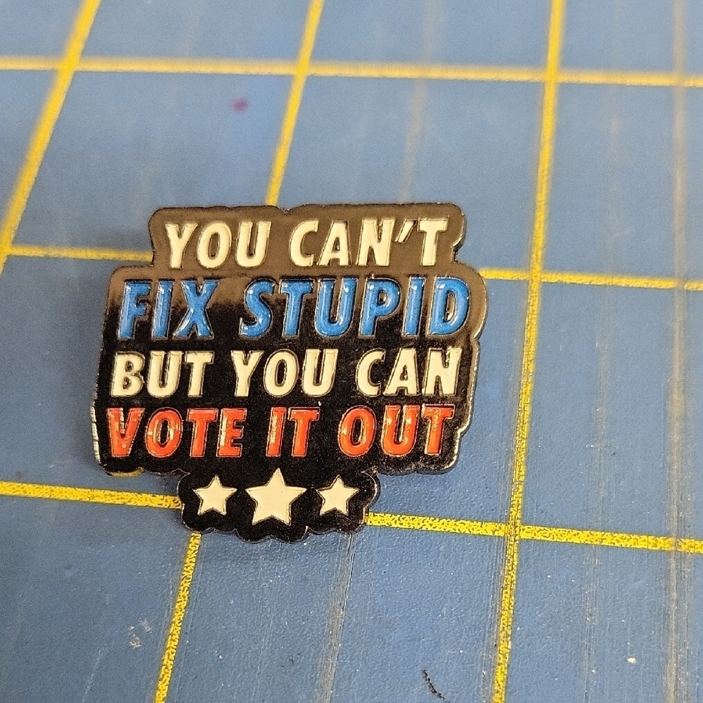 Enamel Tack Pin Red White Blue You Can't Fix Stupid But You Can Vote It Out 1.5"